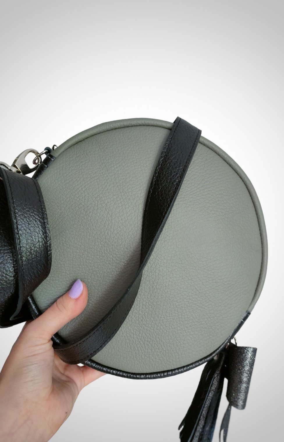 Roundbag Skóra naturalna Szara/brokat - obrazek 2