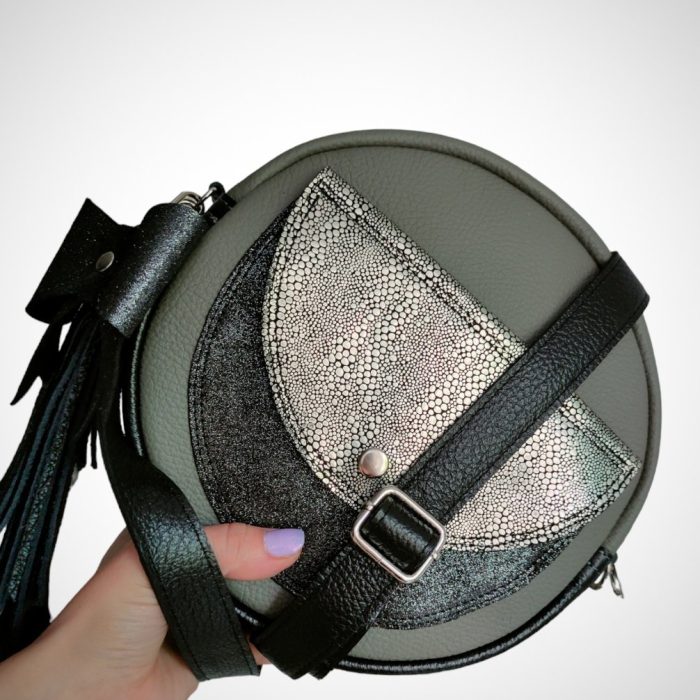 Roundbag Skóra naturalna Szara/brokat