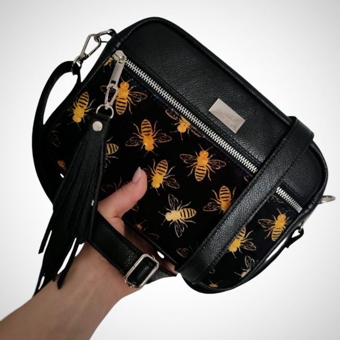 Na zamówienie* Box skórzany czarny+ drukowany welur pszczoły