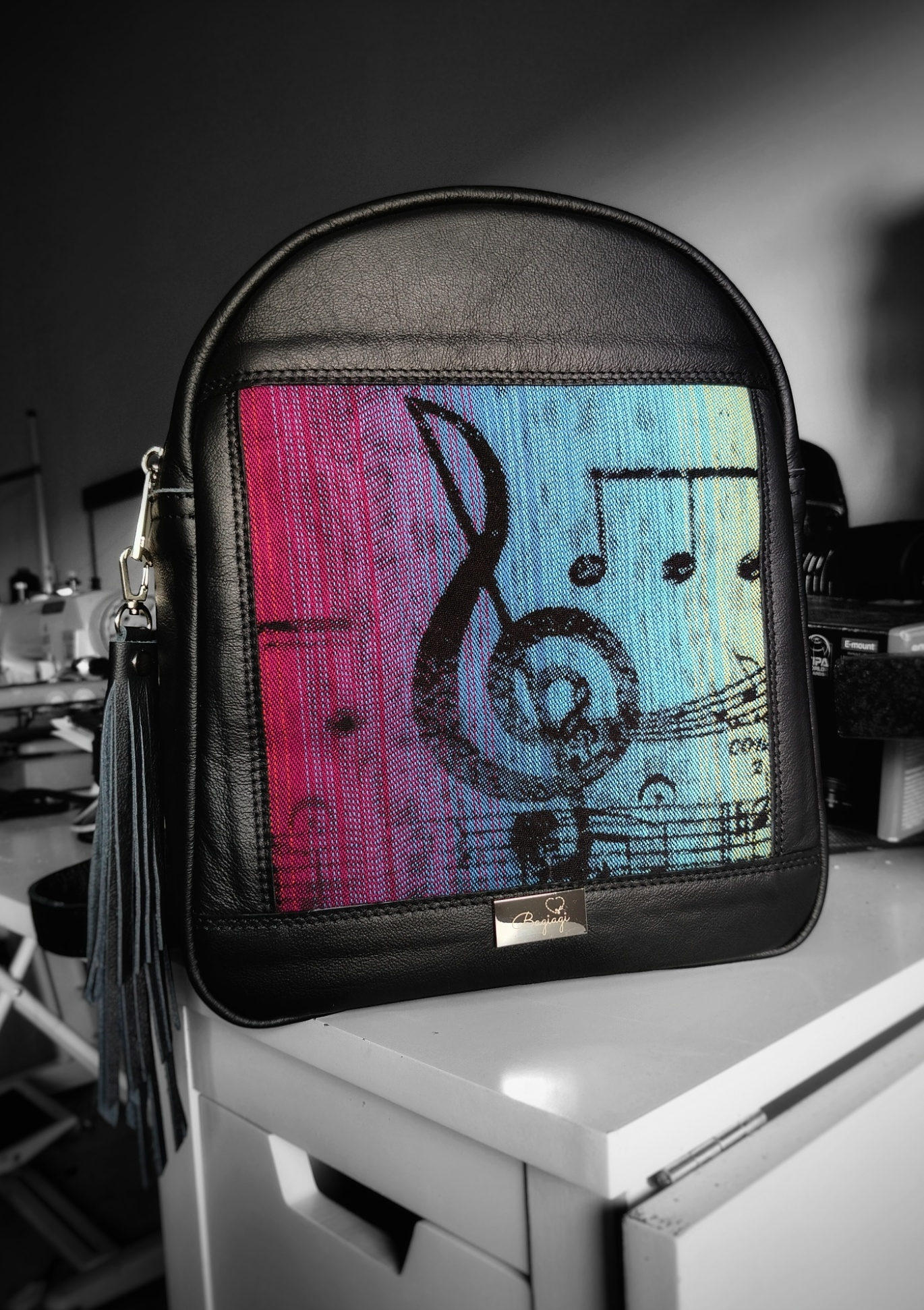 Plecak medium skóra naturalna mat Symfonia tęczowa