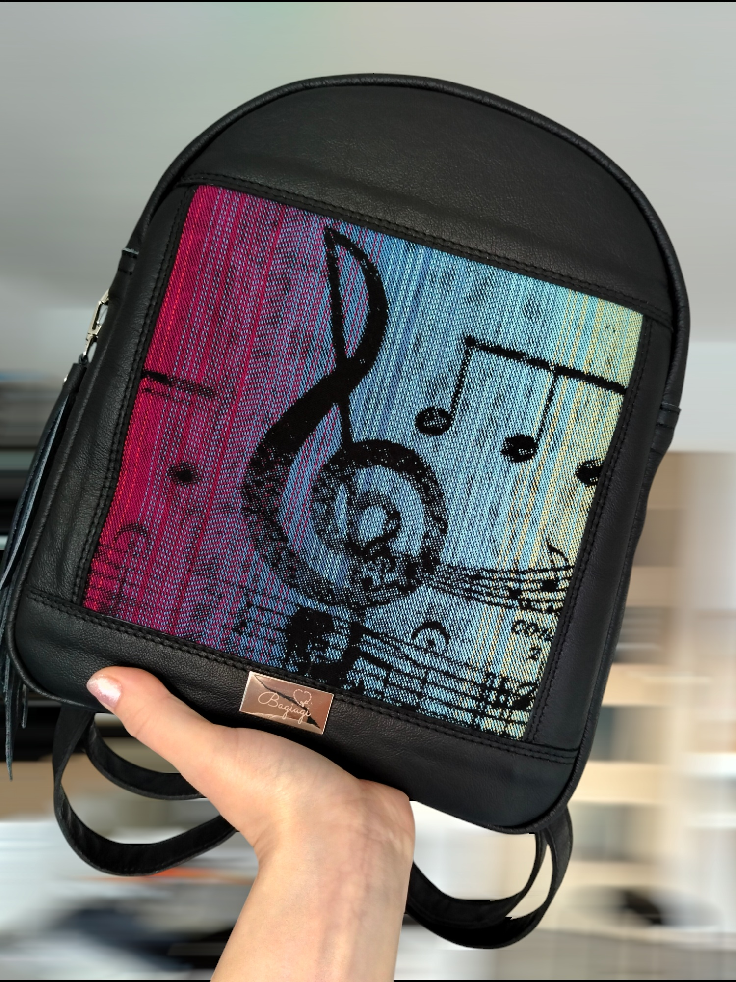 Plecak medium skóra naturalna mat Symfonia tęczowa - obrazek 4