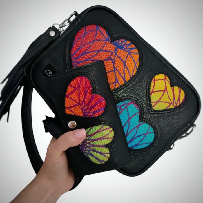 *Komplet skórzany box+portfelik Lotos tęcza