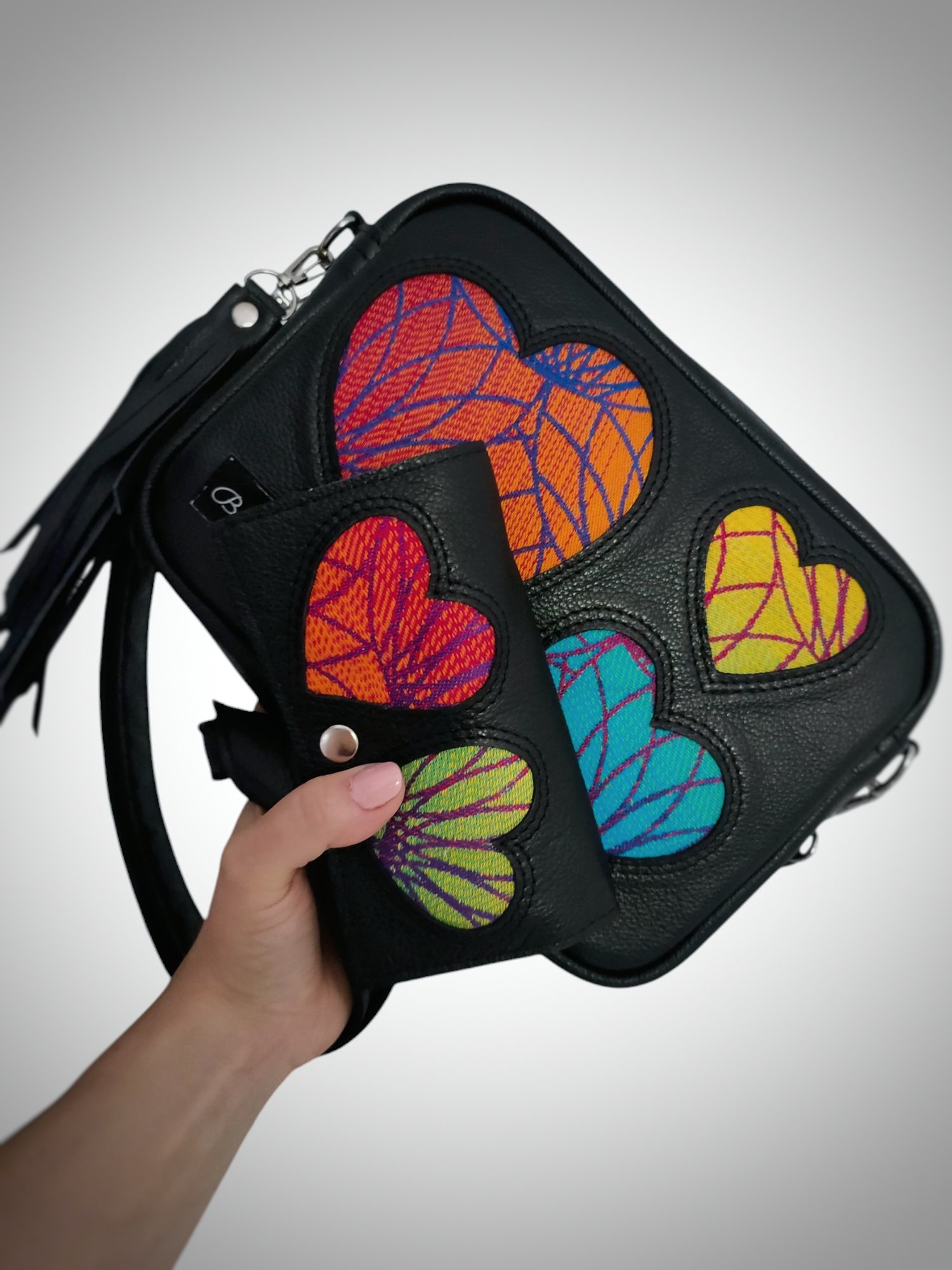 *Komplet skórzany box+portfelik Lotos tęcza