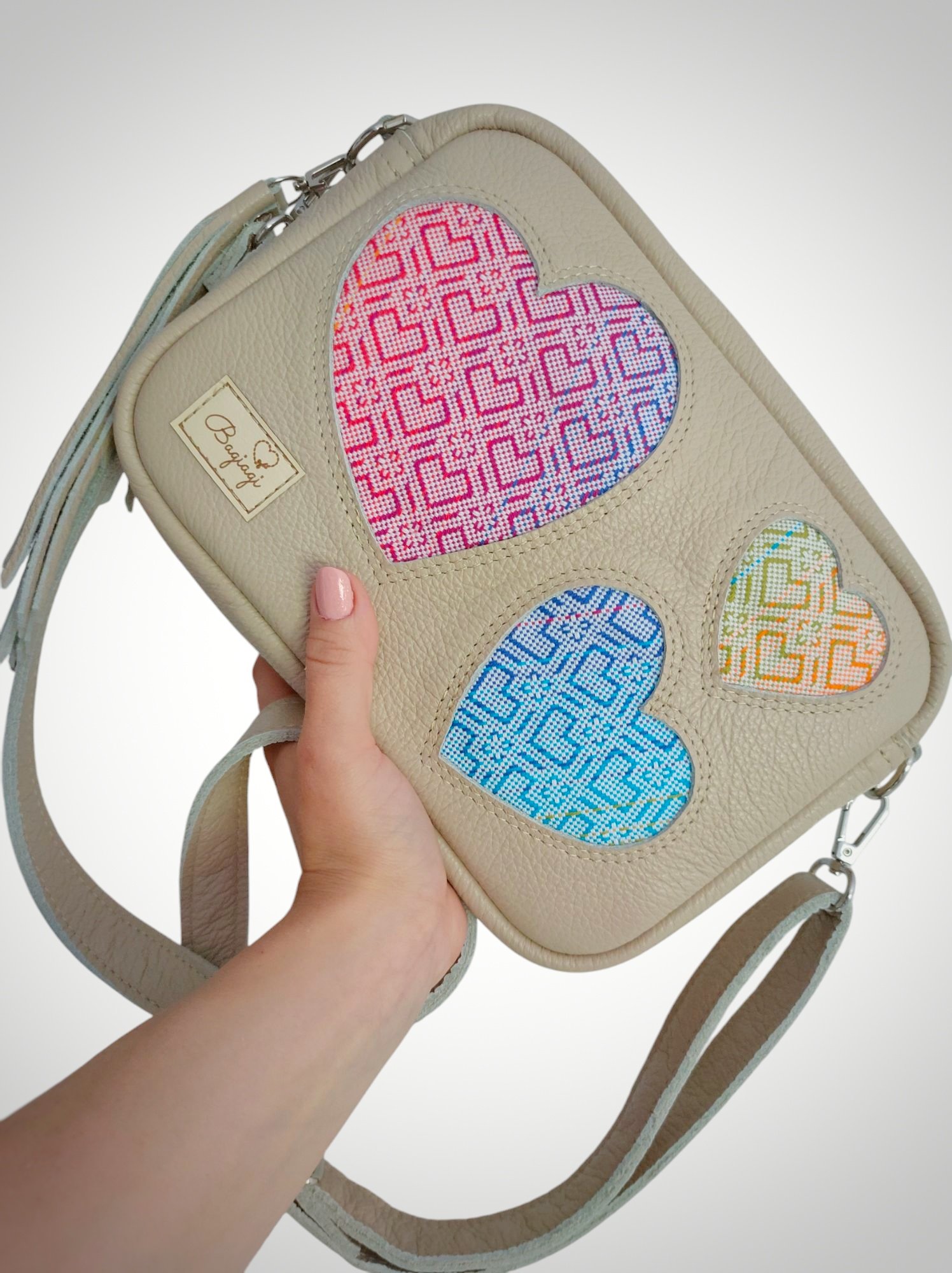 *Komplet skórzany box+portfelik Latte/ Big love tęcza - obrazek 3