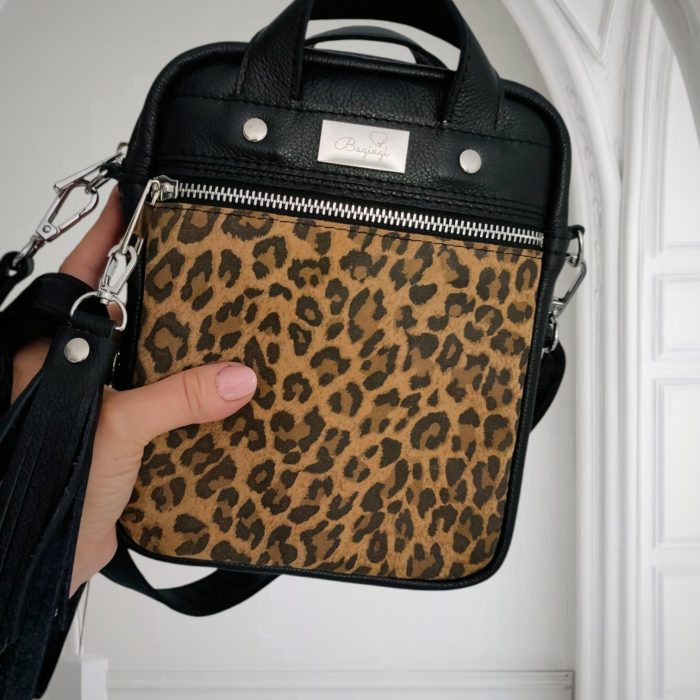 *Listonoszka Small  Skórzana Panterka brąz