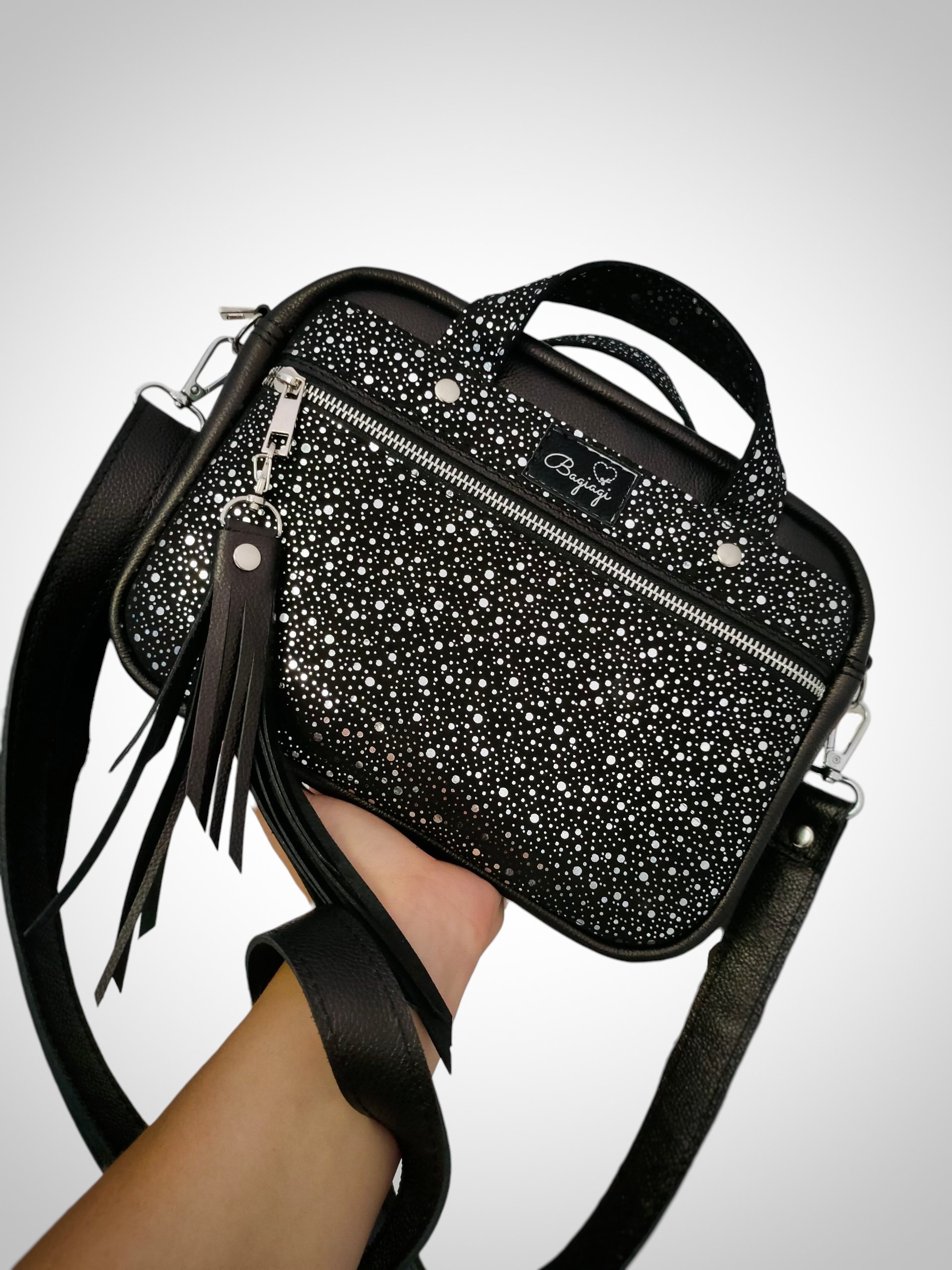 *Kuferek skórzany standard Srebrne kropeczki* Na zamówienie*