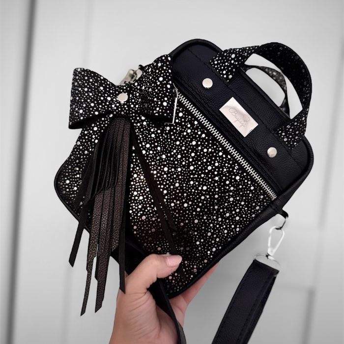 *Na zamówienie * Saszetka listonoszka skórzana srebrne groszki