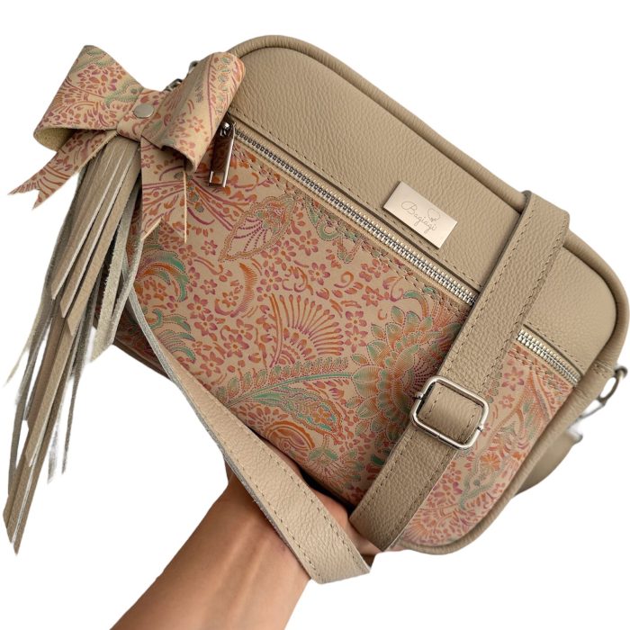 Listonoszka skóra naturalna Latte/Pastelowe paisley