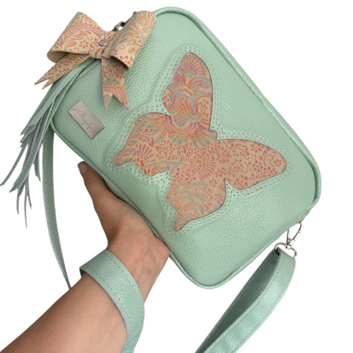 Listonoszka skórzana motyl Pistacja/Pastelowe Paisley