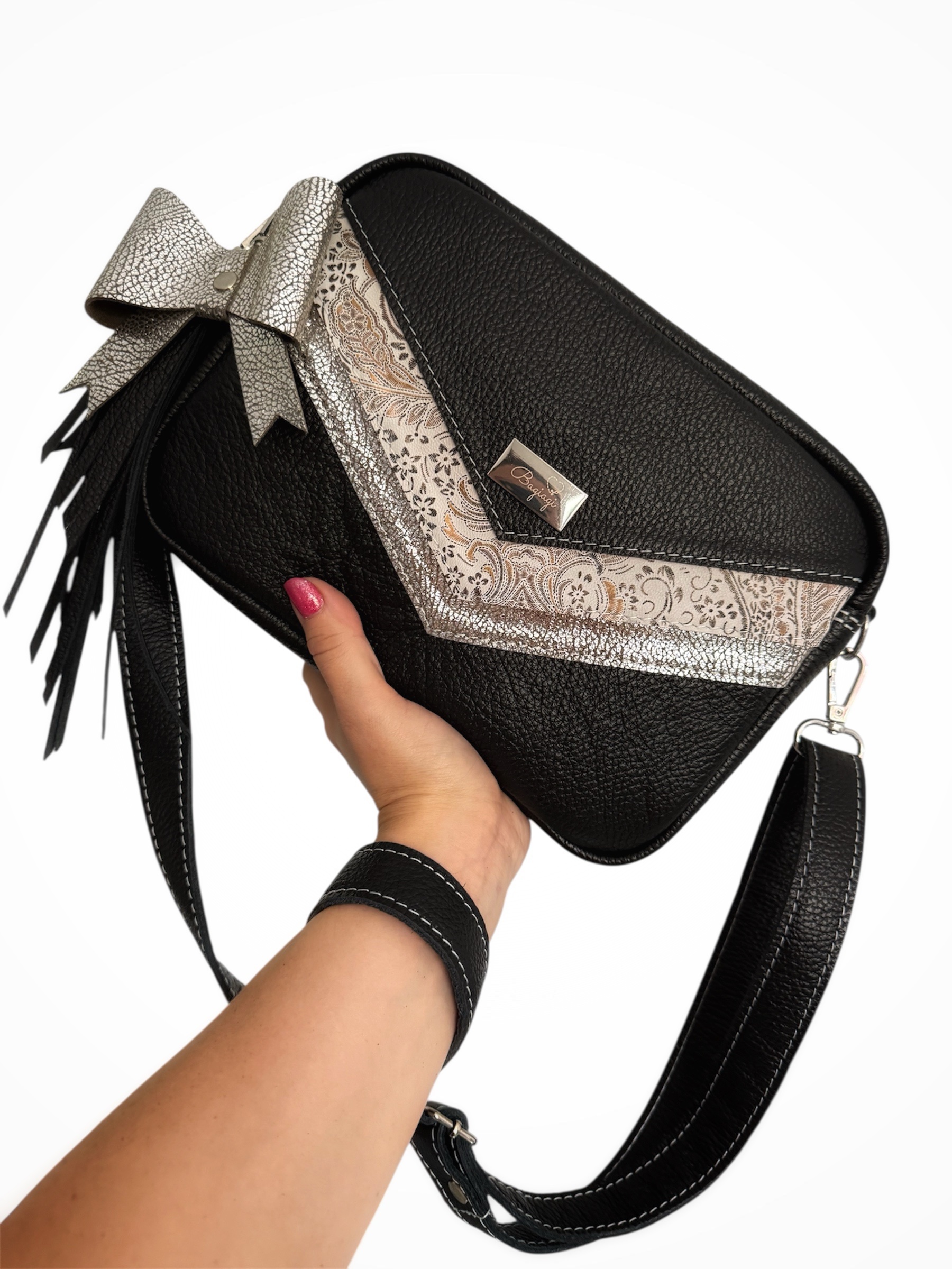 Listonoszka box standard skóra Srebrne Pasy