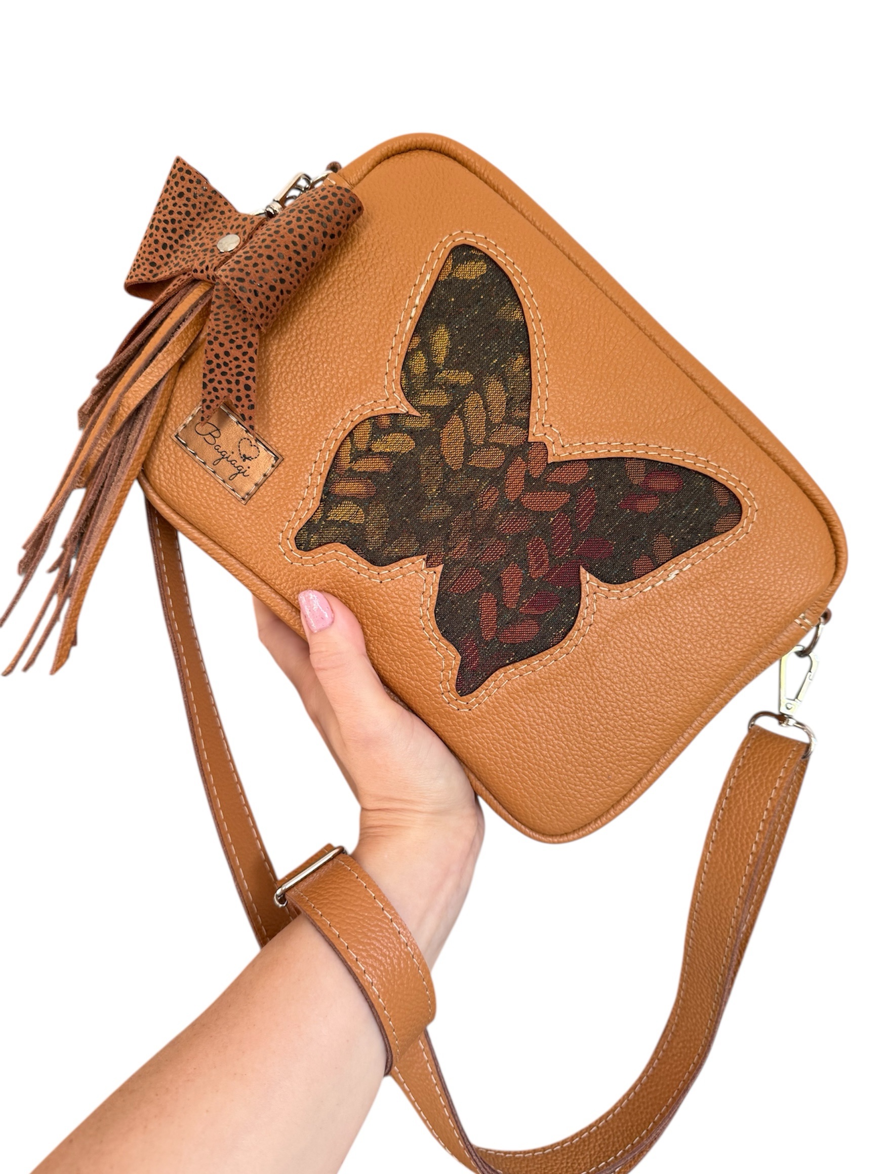 Listonoszka skóra naturalna karmel/woven wings Roots