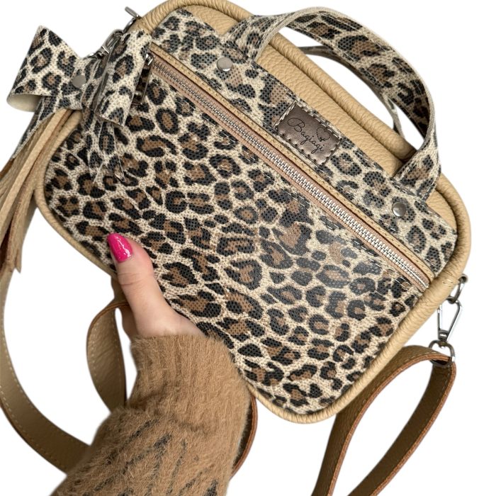 Kuferek skórzany jasny brąz/panterka