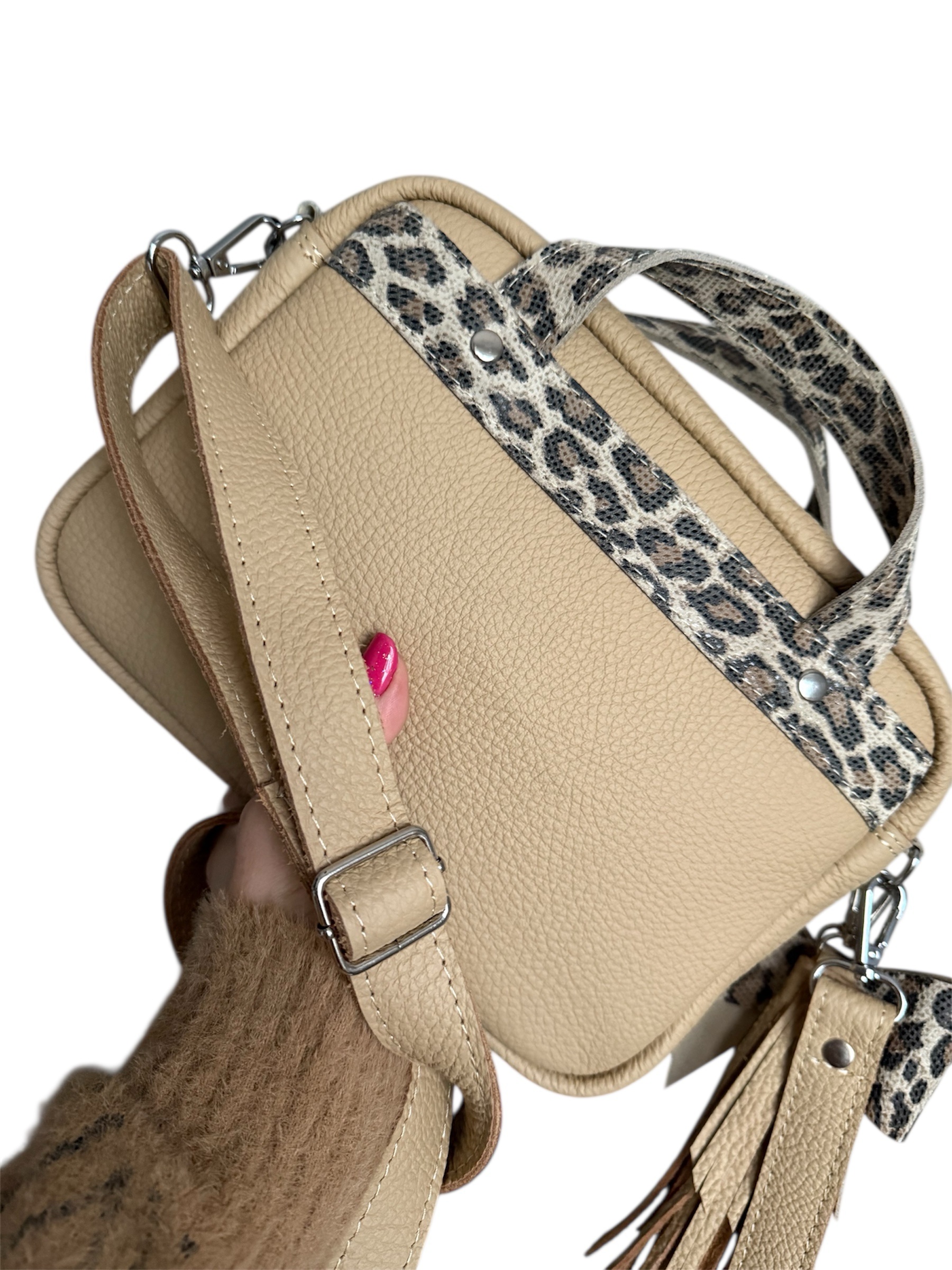 Kuferek skórzany jasny brąz/panterka - obrazek 3