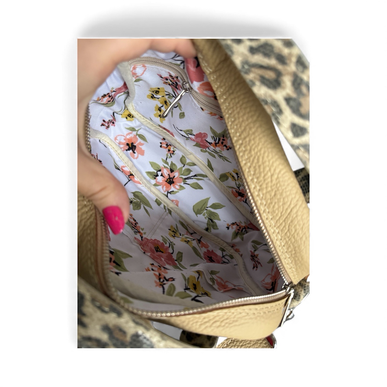 Kuferek skórzany jasny brąz/panterka - obrazek 2