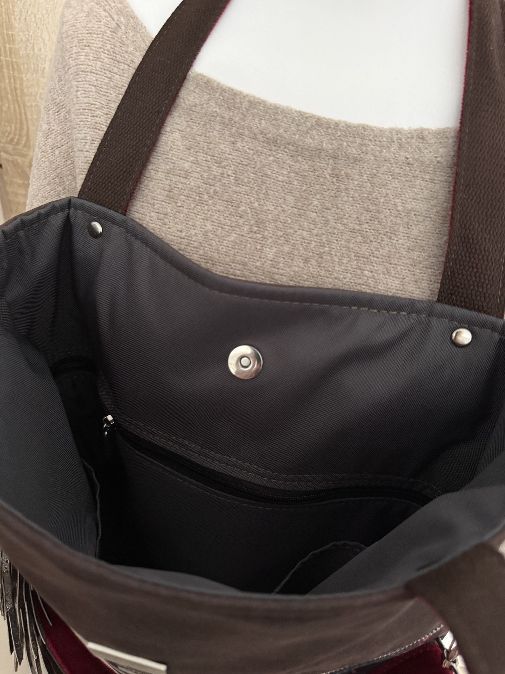 Duża Shopperka Welur drukowany kwiaty/czerwień/brąz - obrazek 2