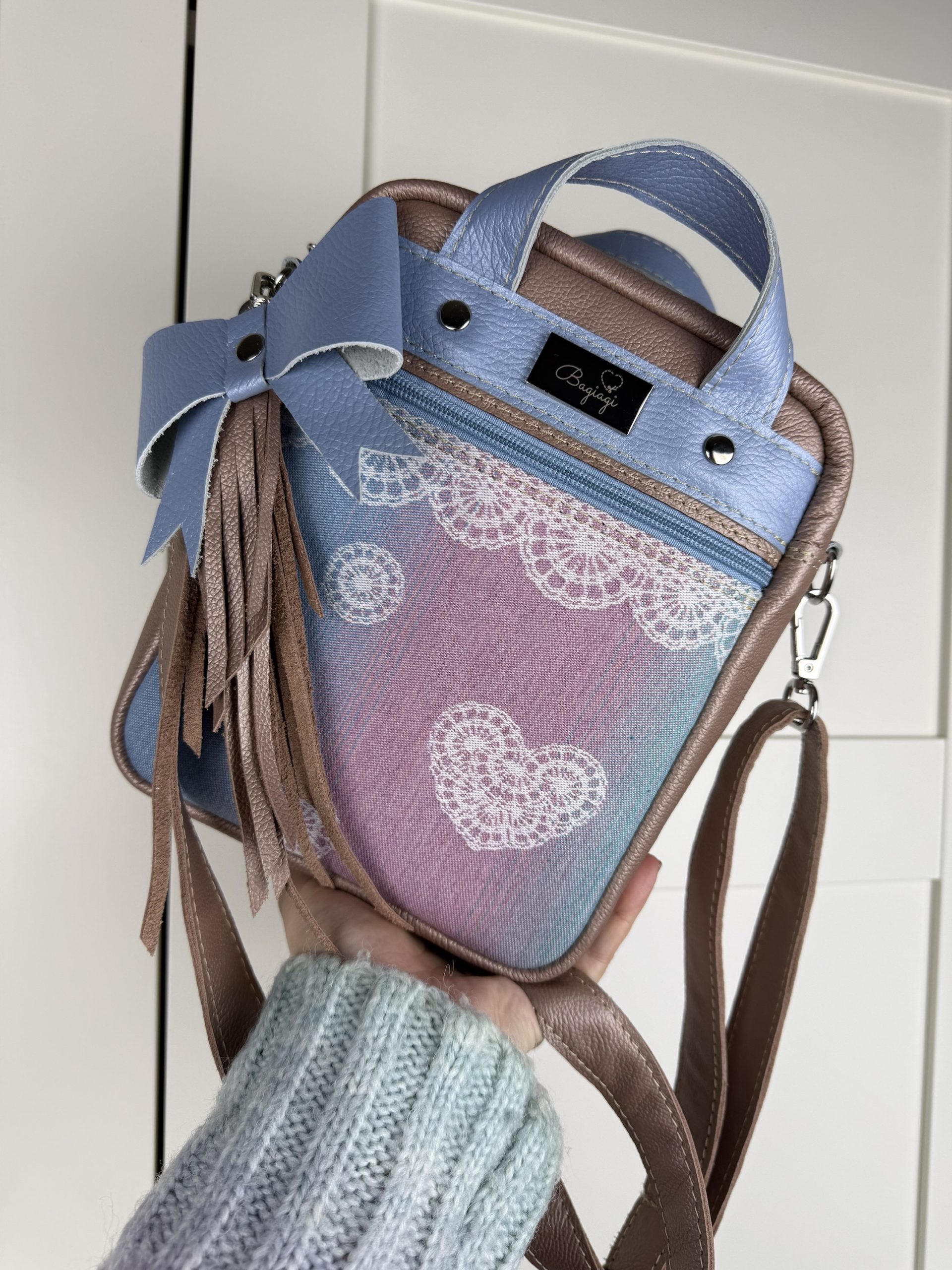 Saszetka listonoszka small Cegiełka poszerzona Skóra naturalna/skrawek koronki Lenny lamb - obrazek 6