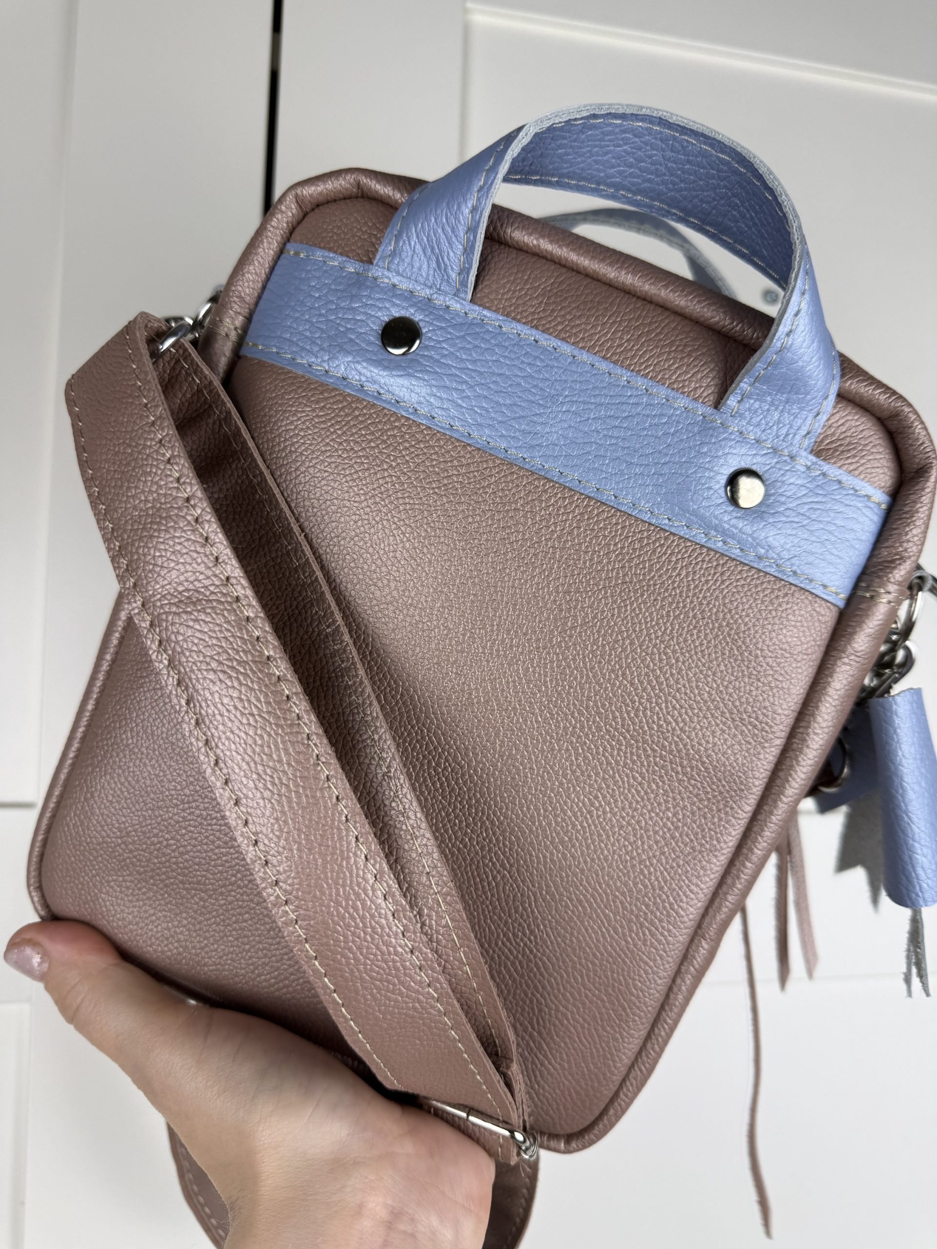 Saszetka listonoszka small Cegiełka poszerzona Skóra naturalna/skrawek koronki Lenny lamb - obrazek 3