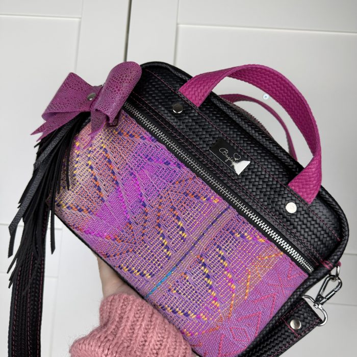 Kuferek skórzany Slavic wraps plecionka fuksja/czerń