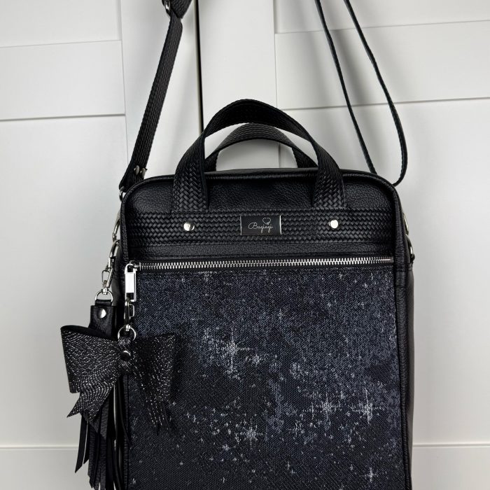 Listonoszka A4 Maxi czarna skóra naturalna Galaktyka Natibaby