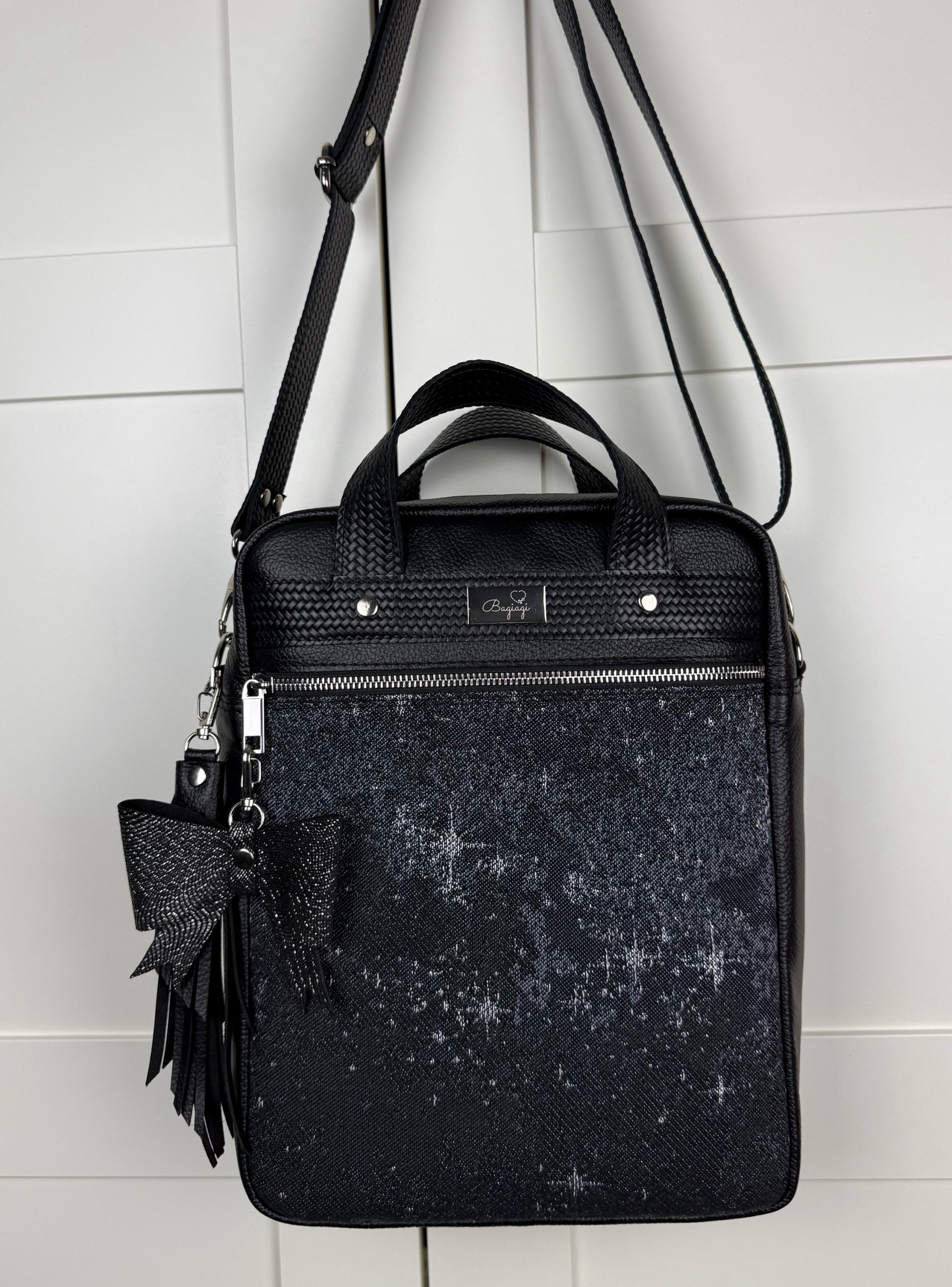 Listonoszka A4 Maxi czarna skóra naturalna Galaktyka Natibaby