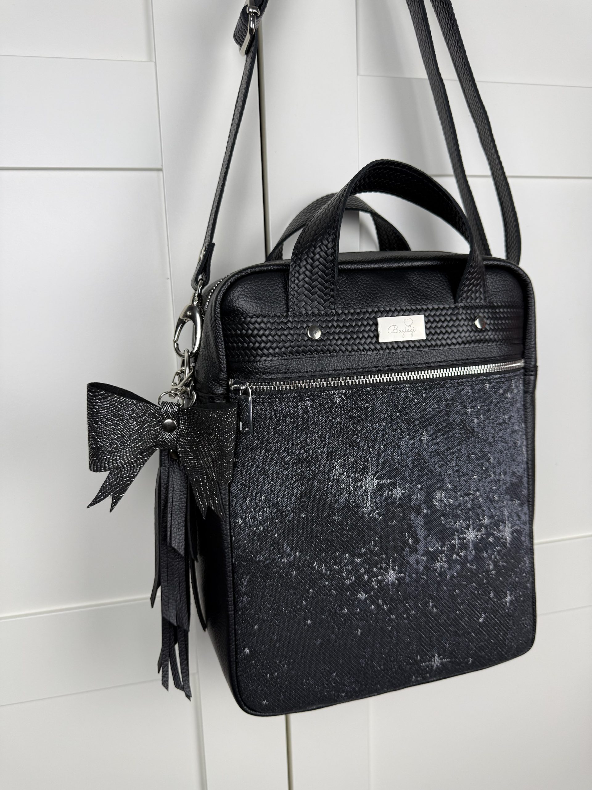 Listonoszka A4 Maxi czarna skóra naturalna Galaktyka Natibaby - obrazek 3