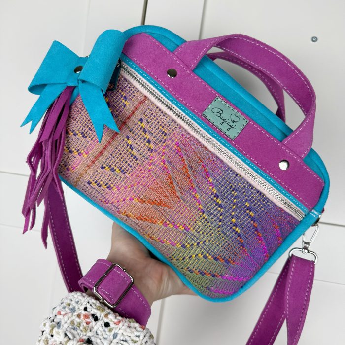 Kuferek welur naturalny Turkus/Róż skrawek Slavic wraps