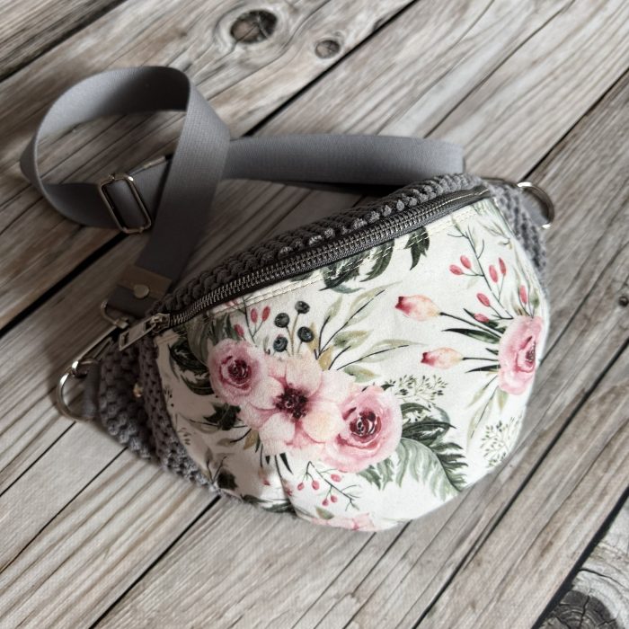 Saszetka Nerka M letnie kwiaty szary plusz