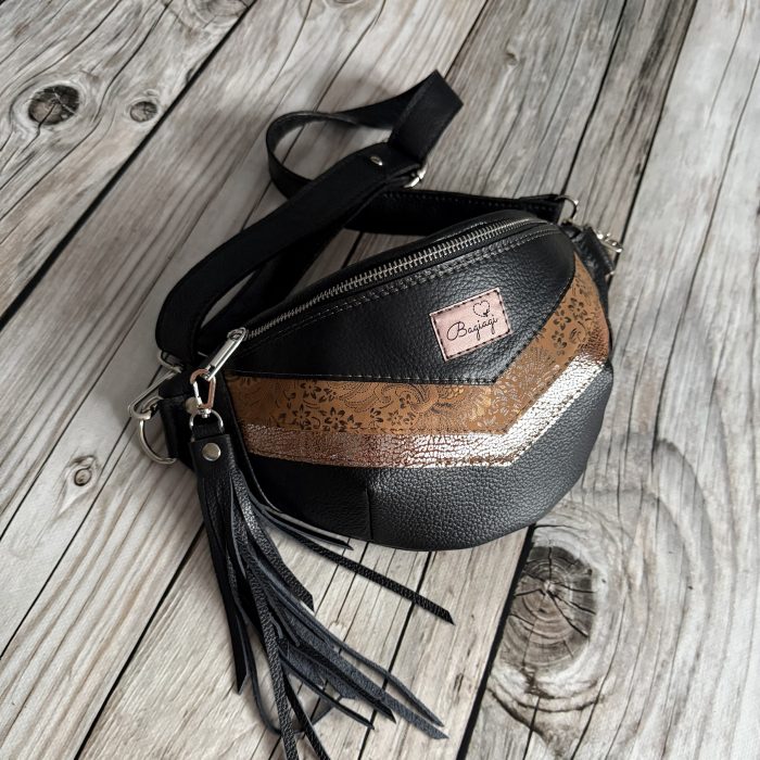 Saszetka nerka skóra naturalna brąz paisley /brazowy połysk