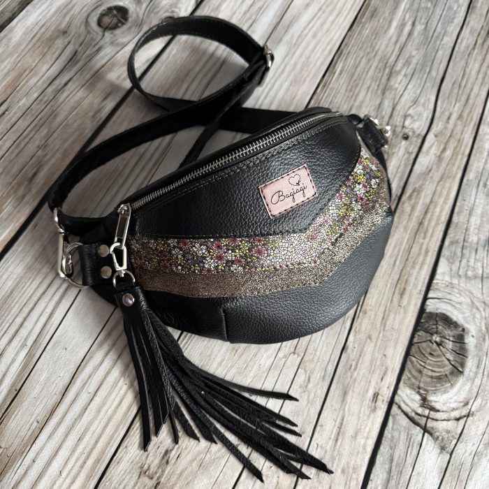 Saszetka nerka skórzana drobne kwiaty