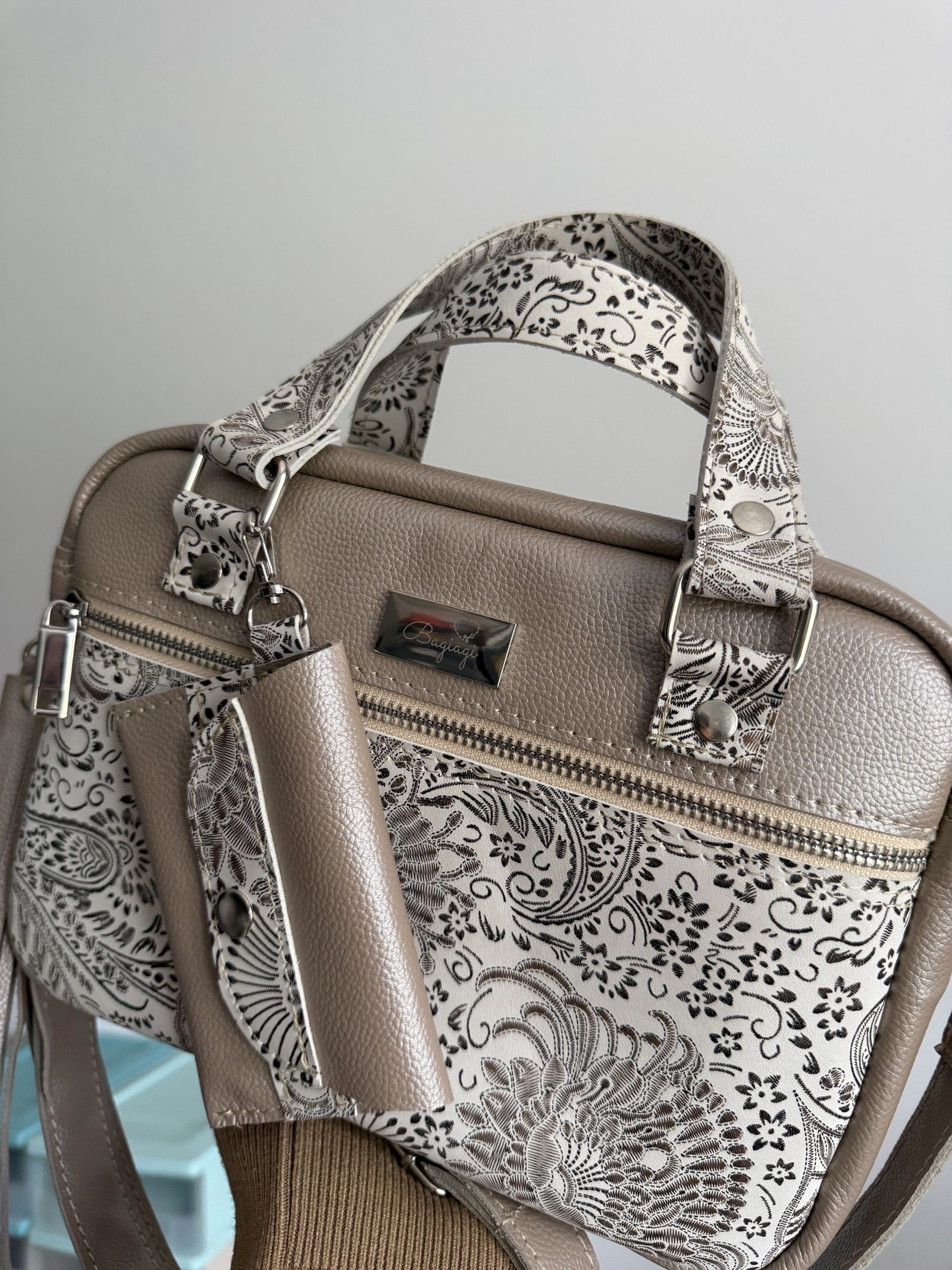 Listonoszka beżowa perła skóra naturalna Złoto białe Paisley + portfelik - obrazek 5