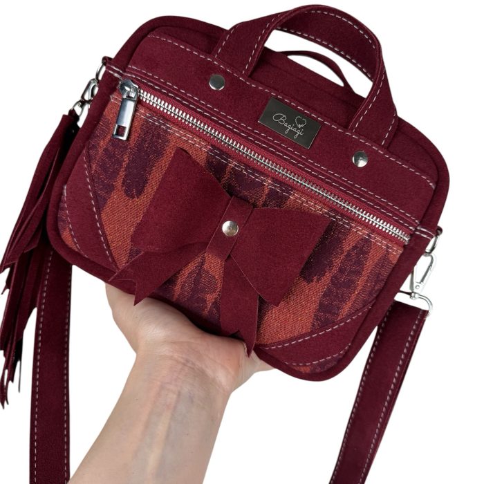 Small cutie Bow -Bordo welur naturalny /Falling feathers