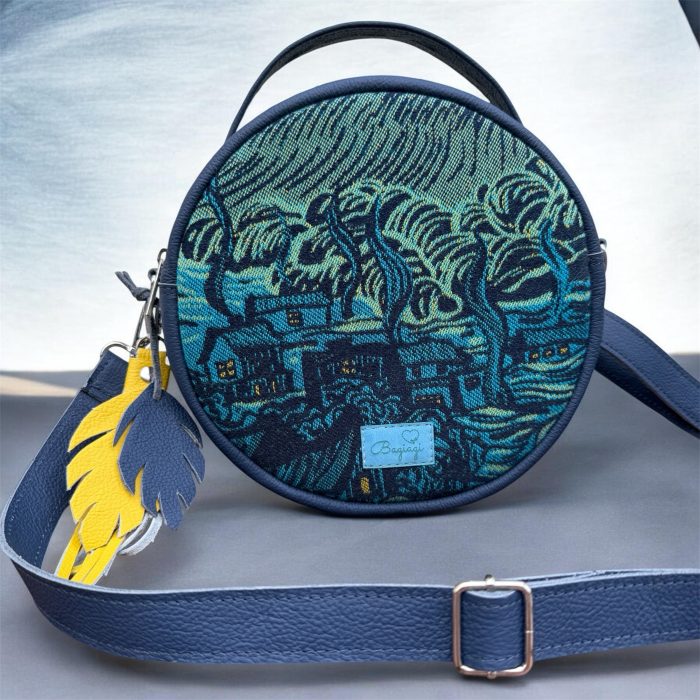 Roundbag Skóra naturalna granat mat Starry Night